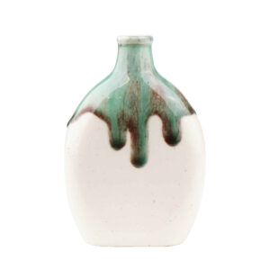 Vase à tige unique en poterie fait main, décoratif, design à glaçure dégoulinante, couleur bleue.