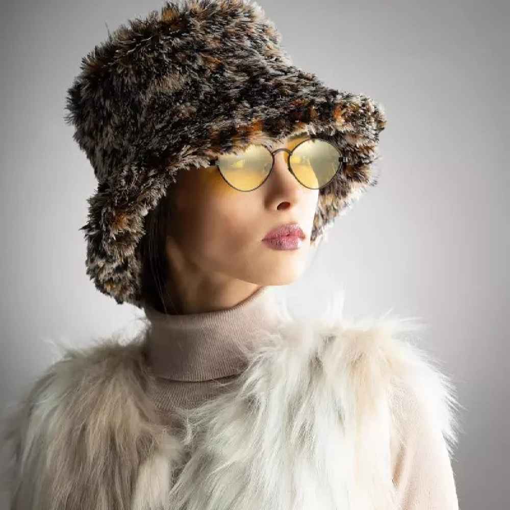 Chapeau seau en fausse fourrure duveteuse pour femmes - Modèle Hud10