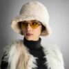 Chapeau seau en fausse fourrure duveteuse pour femmes - Modèle Patchwork