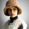 Chapeau seau en fausse fourrure duveteuse pour femmes - Modèle Patchwork