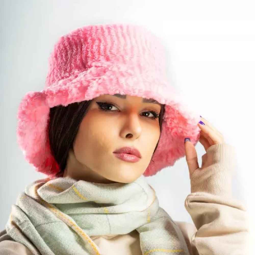 Chapeau seau en fausse fourrure pour femmes - Modèle Simple Pink