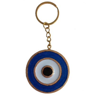 Porte-clés Œil Bleu en bois et résine – Modèle Sorena
