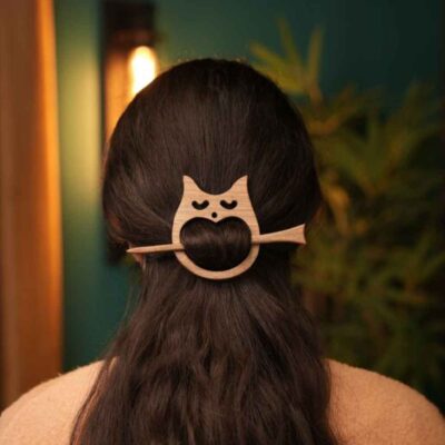 Bâtonnet de cheveux en bois sculpté avec Design Hibou Anneau