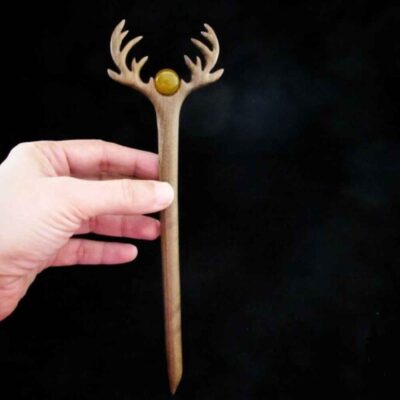 Bâtonnet de cheveux en bois fait main avec Design Corne & Pierre Agate