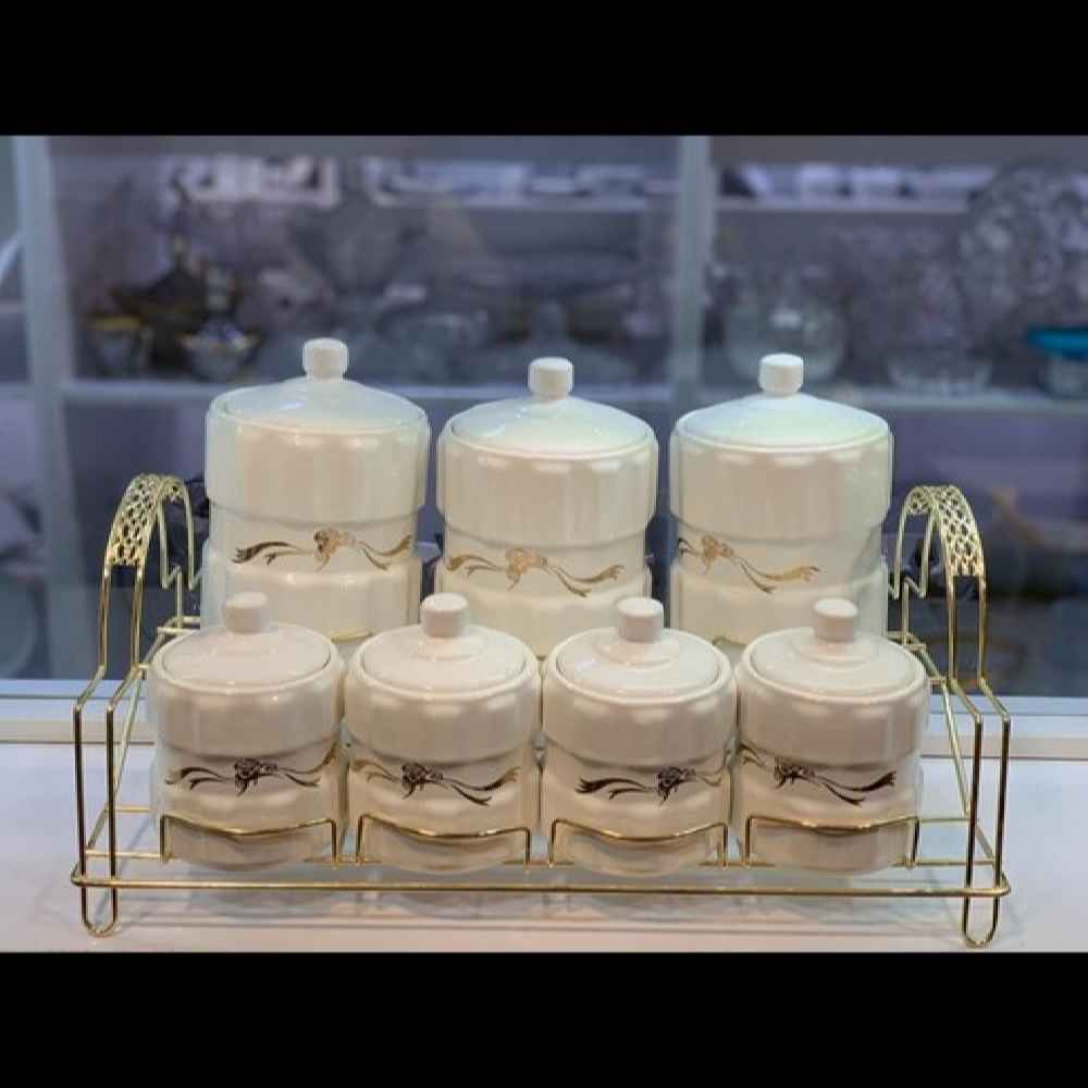 Pot de stockage en céramique - Rangement élégant pour café, thé, et plus, Embossé Emilia