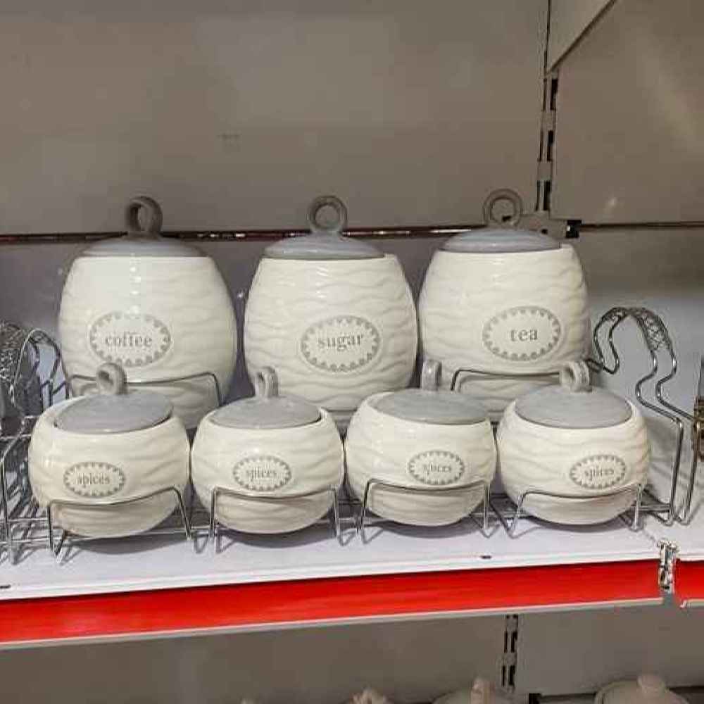 Pot de stockage en céramique - Rangement élégant pour café, thé, et plus, Embossé Mastaneh