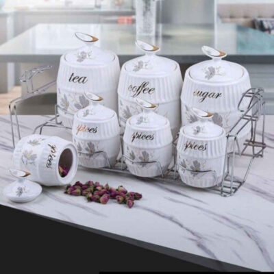 Pot de stockage en céramique – Rangement élégant pour café, thé, et plus, Embossé Rahyab