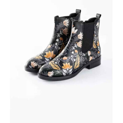 Bottes Chelsea à imprimé graffiti – Cuir synthétique avec motif de fleur orange
