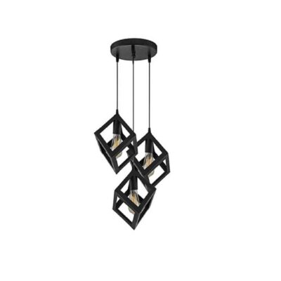 Suspension en grappe métallique avec abat-jour cube – 3 lumières