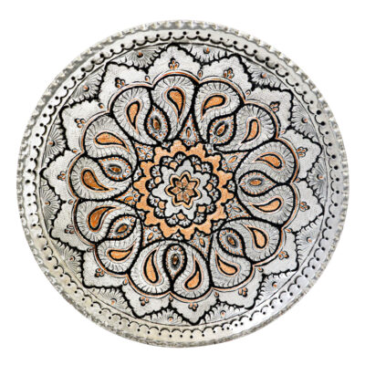 Assiette Décorative Persane en Cuivre Gravée Design Complexe