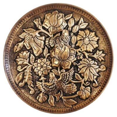 Assiette Décorative Persane en Cuivre Gravée Motifs Floraux