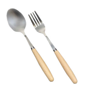Ensemble de Couverts Cuillères et Fourchettes Lavables au Lave-Vaisselle avec Manche en Bois