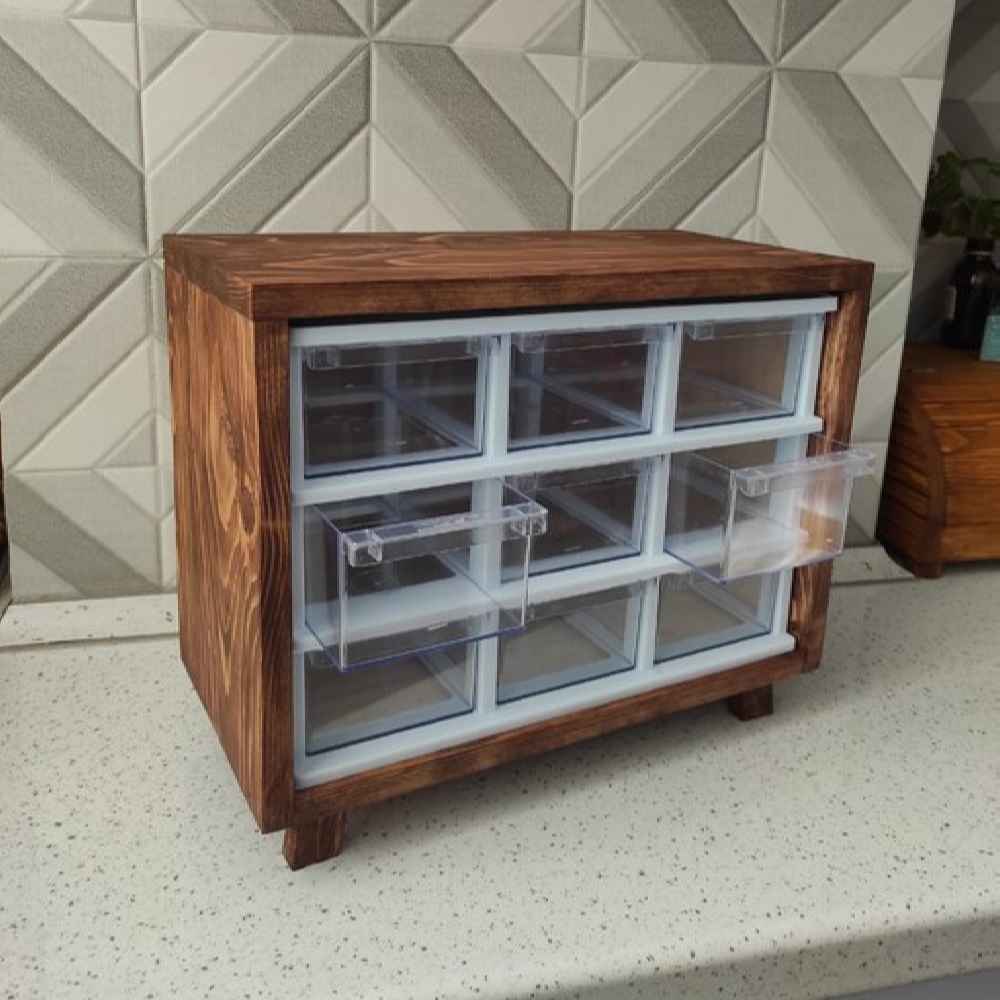 Boîte en bois élégante – Solution de rangement stylée avec 9 tiroirs en bois et plastique