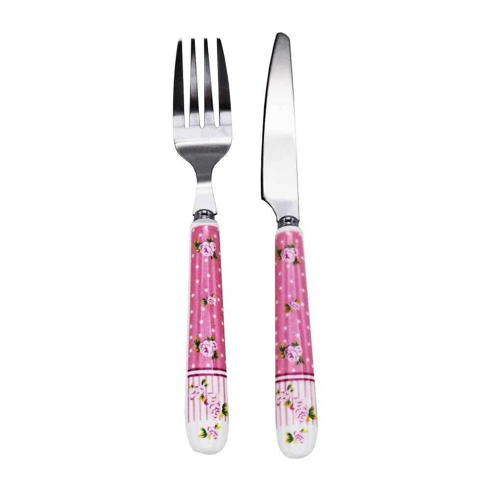 Ensemble de Couverts Fourchettes et Couteaux avec Manche en Céramique Modèle Floral