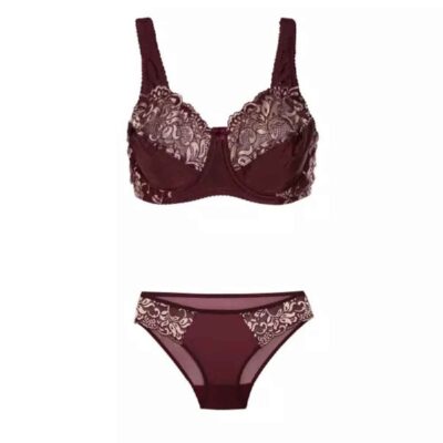 Ensemble de lingerie soutien-gorge en dentelle & string avec bretelles réglables pour femmes