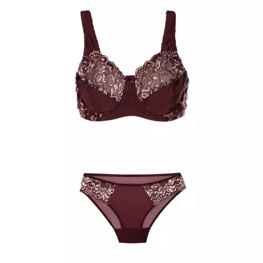 Ensemble de lingerie soutien-gorge en dentelle & string avec bretelles réglables pour femmes