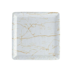 Ensemble d’Assiettes en Mélamine, Forme Carrée avec Design Marbré, Pack de 3
