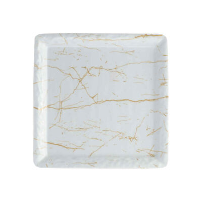 Ensemble d’Assiettes en Mélamine, Forme Carrée avec Design Marbré, Pack de 3