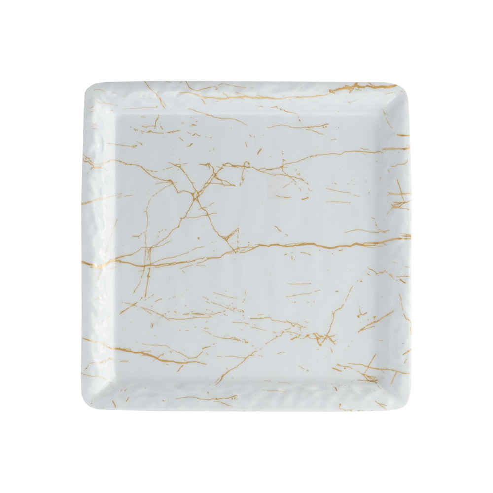 Ensemble d'Assiettes en Mélamine, Forme Carrée avec Design Marbré, Pack de 3