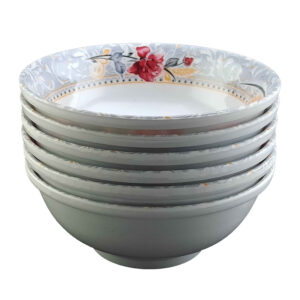 Ensemble de Bols de Vaisselle en Mélamine, Lavable au Lave-vaisselle – Design Floral (Ensemble de 6)