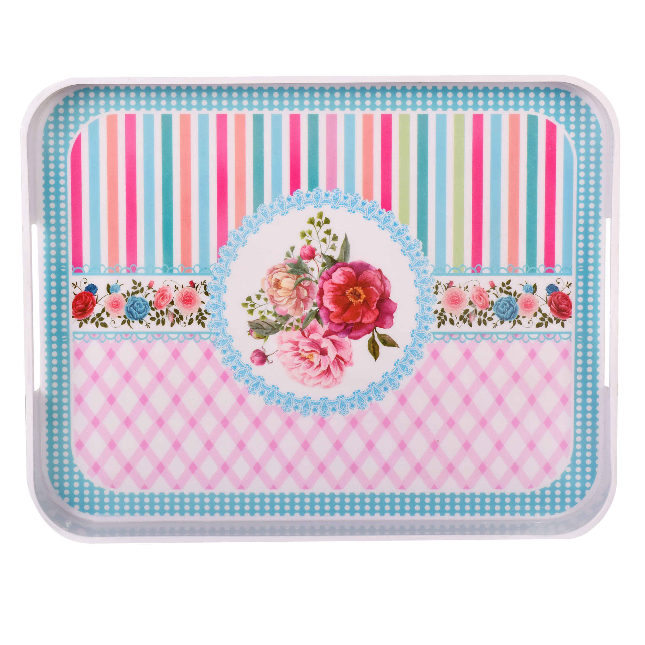 Plateau de service en mélamine avec poignées, design floral léger