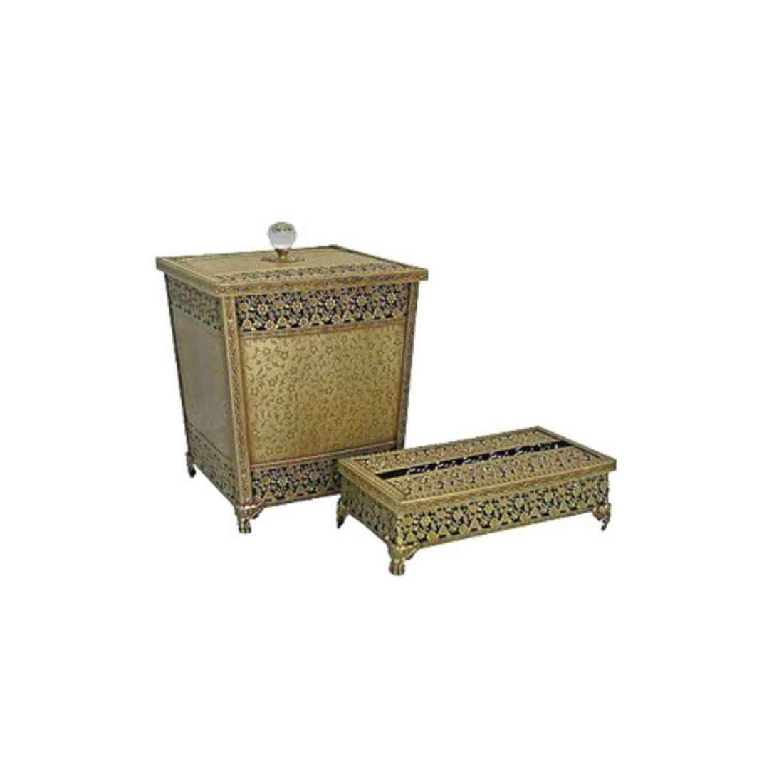 Ensemble corbeille et boîte à mouchoirs en métal – Couleur or mat