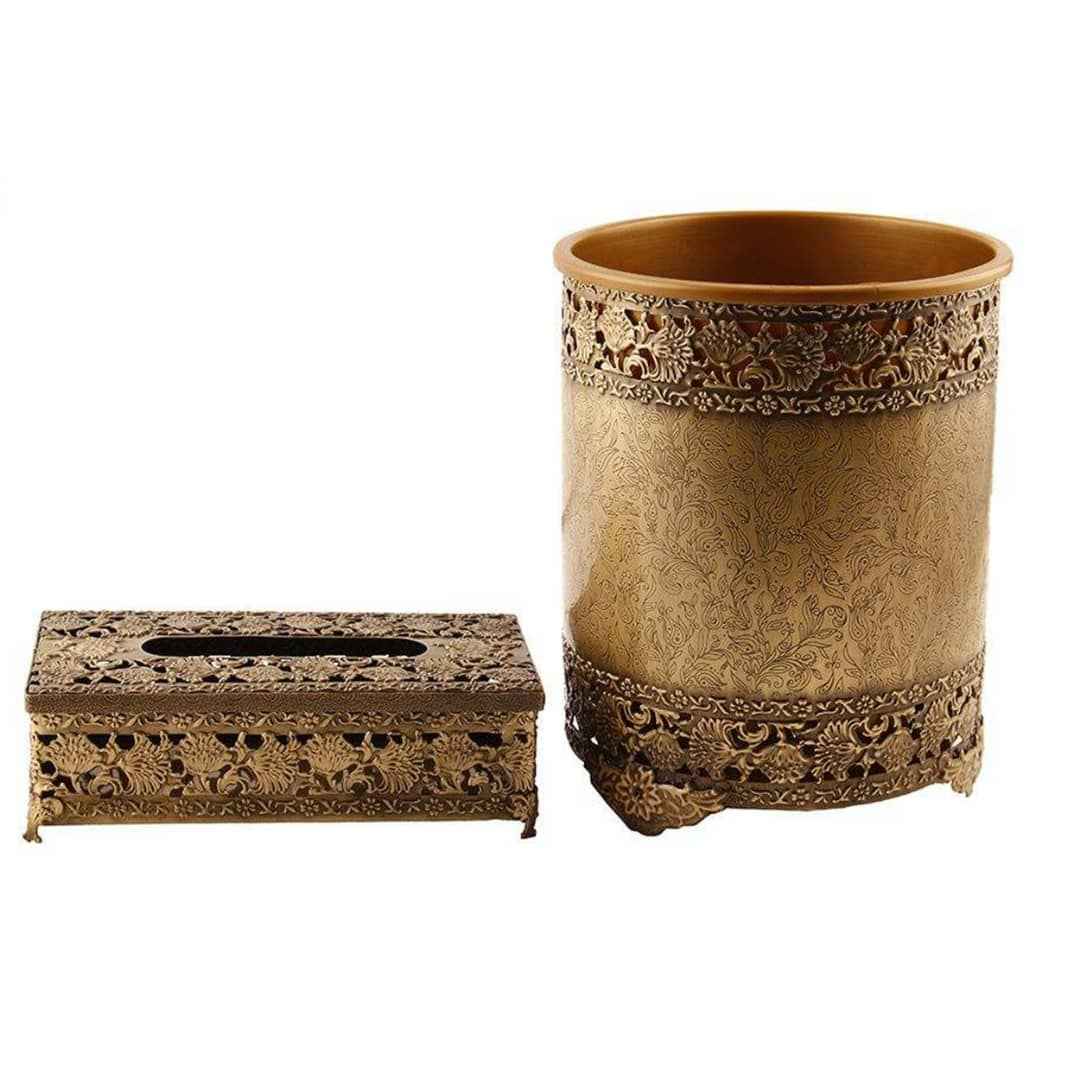 Ensemble corbeille et boîte à mouchoirs en métal – Design floral