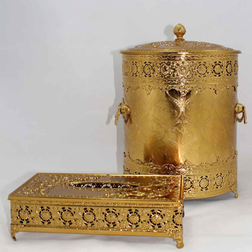 Ensemble corbeille et boîte à mouchoirs en métal – Couvercle amovible