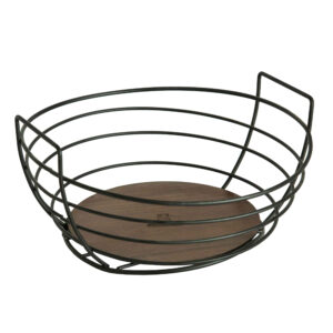 Panier à fruits en fil métallique forme ovale avec base en bois