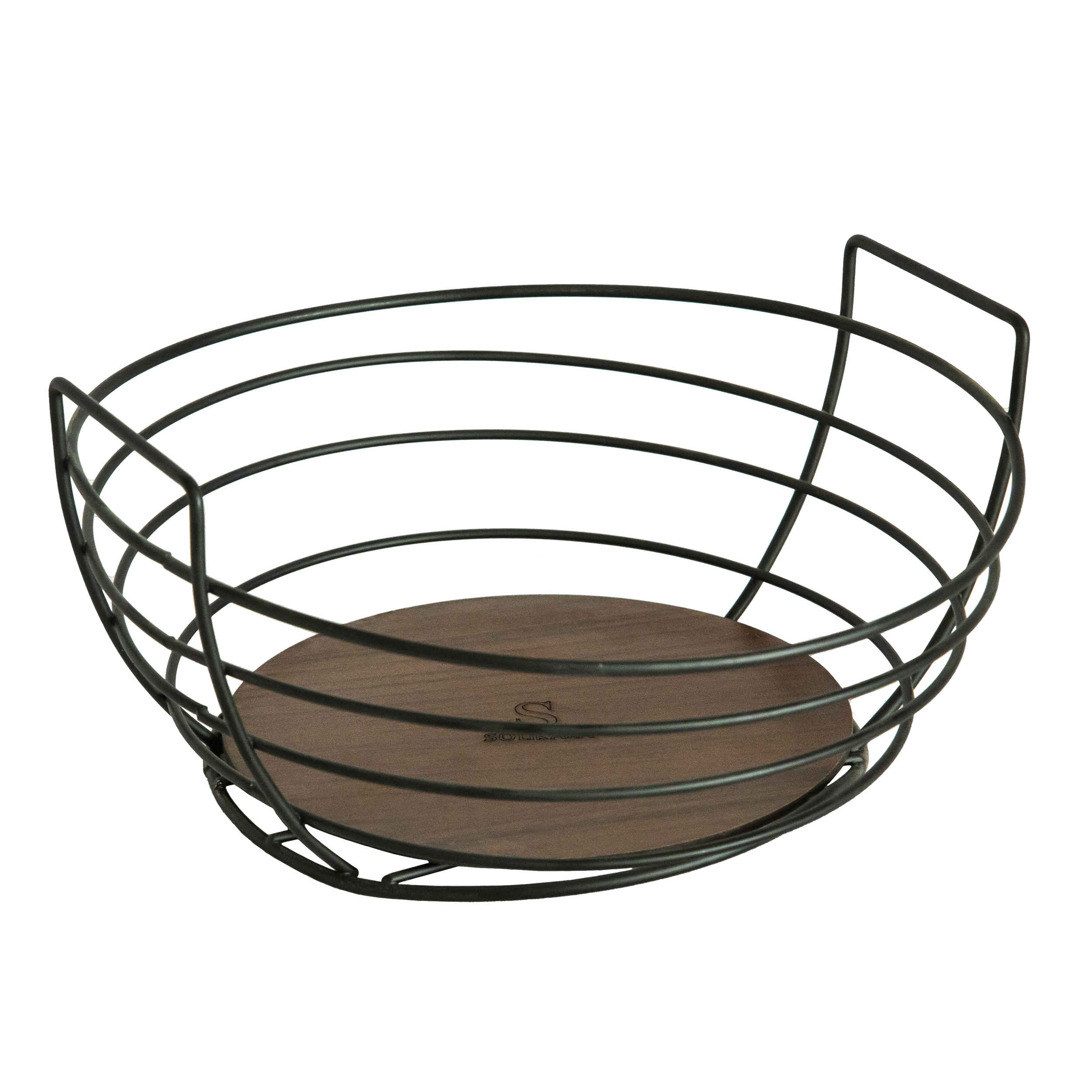 Panier à fruits en fil métallique forme ovale avec base en bois