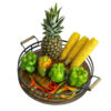 Panier à fruits en fil métallique forme ronde avec poignée en bois