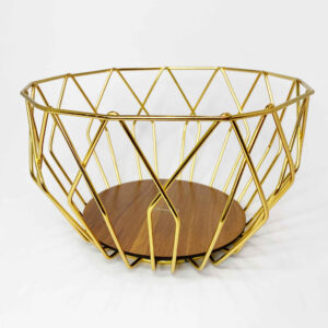 Panier à fruits en fil métallique avec base en bois modèle Géométrique