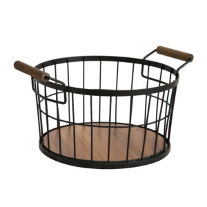 Panier à fruits en fil métallique avec base en bois modèle Haut