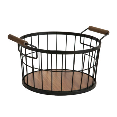 Panier à fruits en fil métallique avec base en bois modèle Haut