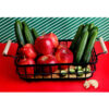 Panier à fruits en fil métallique avec poignée et base en bois