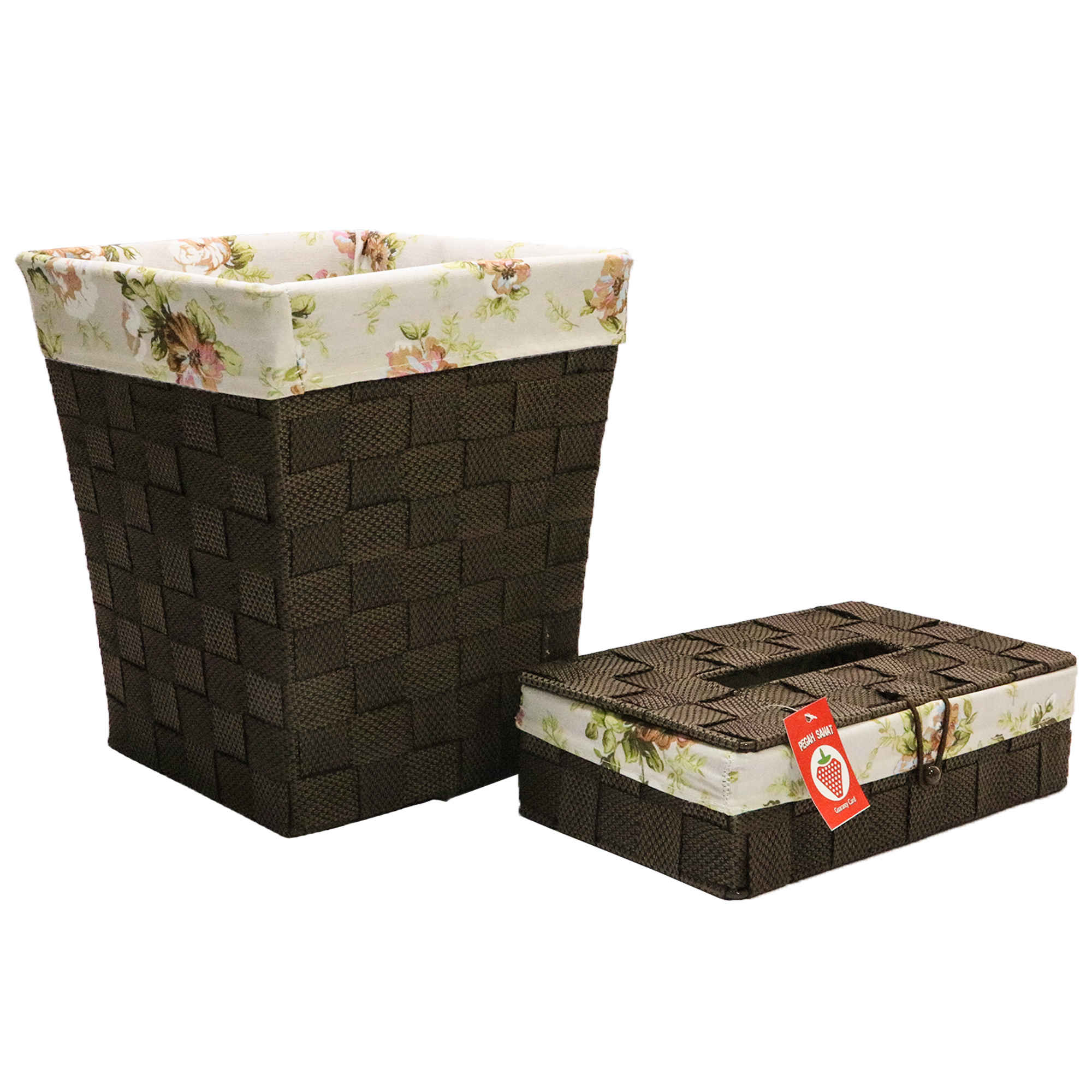 Ensemble corbeille et boîte à mouchoirs en plastique – Recouvert de tissu