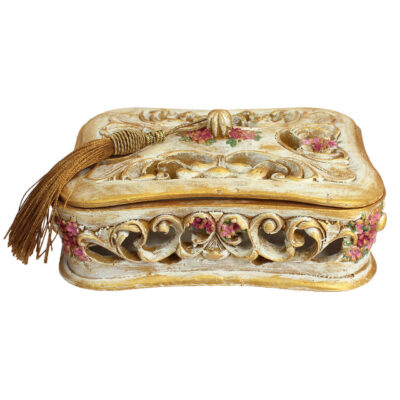 Boîte à bijoux en polyester avec pompons dorés modèle Javaher
