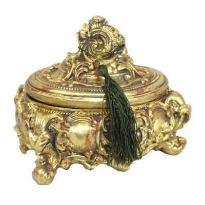 Boîte à bijoux en polyester avec pompons verts modèle Mana
