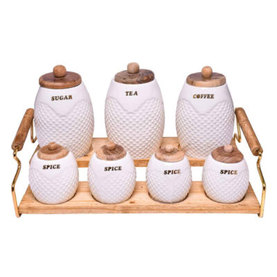 Pot de stockage en porcelaine – Rangement élégant pour café, thé, et plus, Embossé Celina