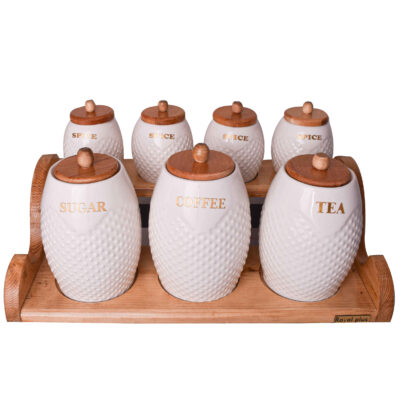 Pot de stockage en porcelaine – Rangement élégant pour café, thé, et plus, Embossé Setareh