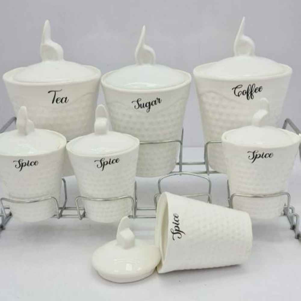 Pot de stockage en porcelaine - Rangement élégant pour café, thé, et plus, Embossé Yuna