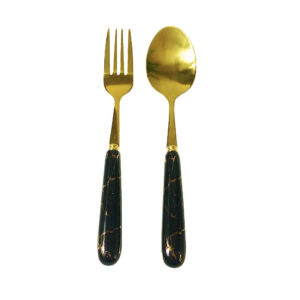 Ensemble de Couverts Cuillères et Fourchettes avec Design Marbre Modèle Doré