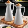 Bouteille Distributrice d'Huile en Céramique Blanche avec Couvercle, Capacité 800ml