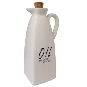Bouteille Distributrice d’Huile en Céramique Blanche avec Couvercle pour Tous Besoins