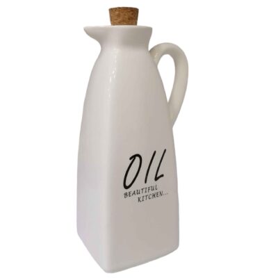 Bouteille Distributrice d’Huile en Céramique Blanche avec Couvercle pour Tous Besoins