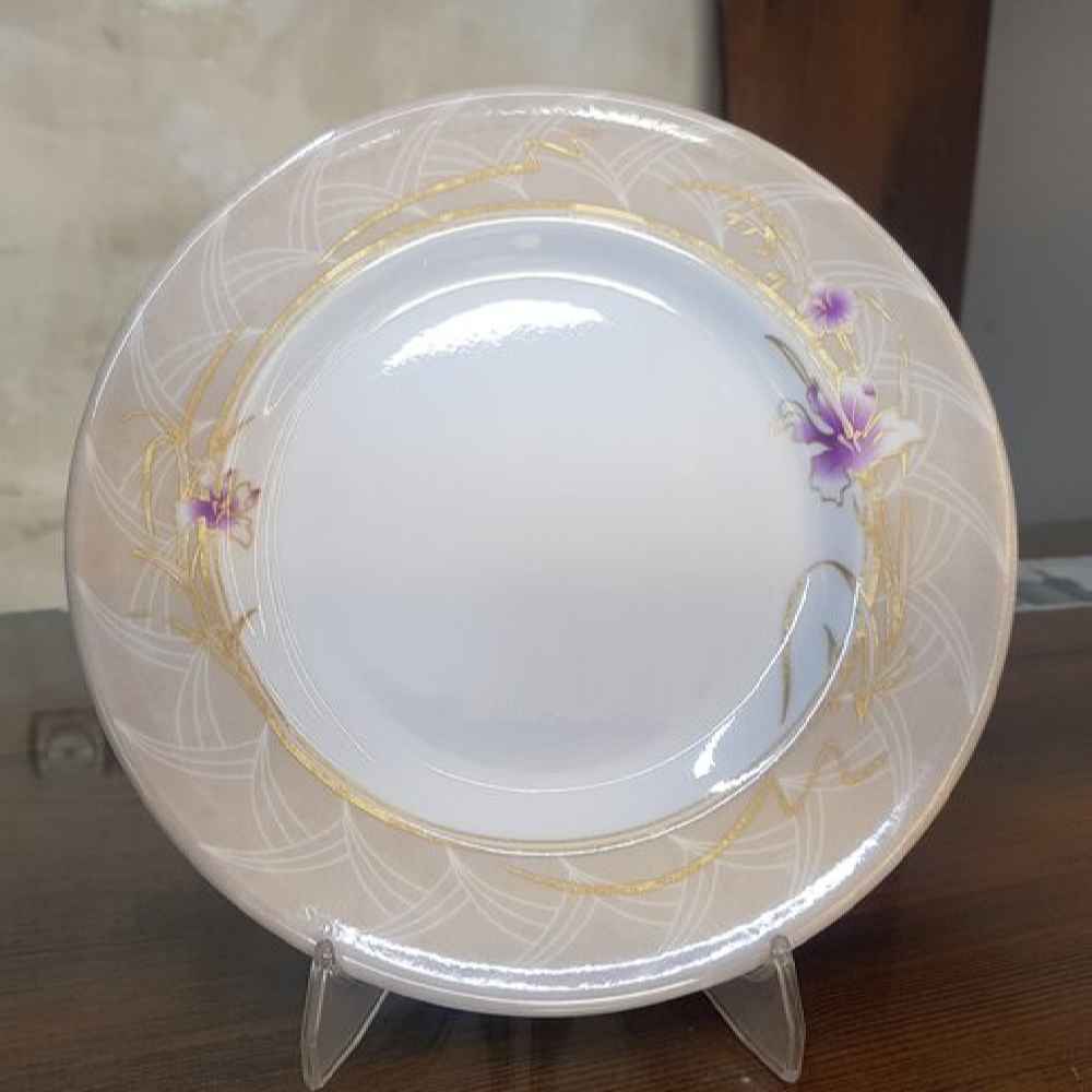 Ensemble d'Assiettes en Mélamine Blanches, Compatible Micro-ondes, Fleur Azalée