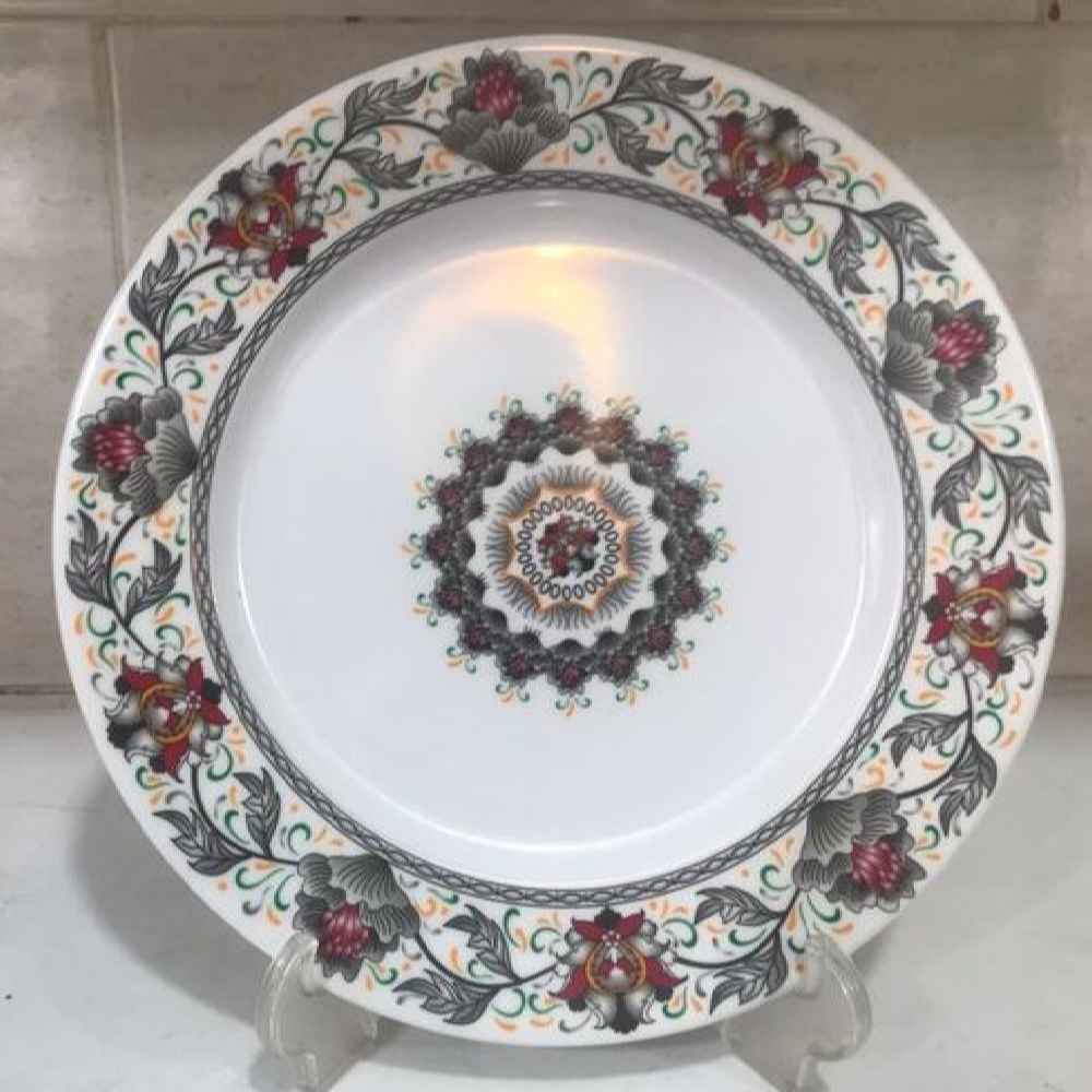 Ensemble d'Assiettes en Mélamine Blanches, Compatible Micro-ondes, Design Floral Intriqué