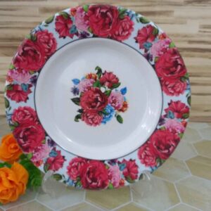 Ensemble d’Assiettes en Mélamine Blanches, Compatible Micro-ondes, Fleur Rose