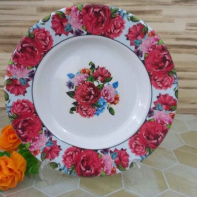 Ensemble d’Assiettes en Mélamine Blanches, Compatible Micro-ondes, Fleur Rose