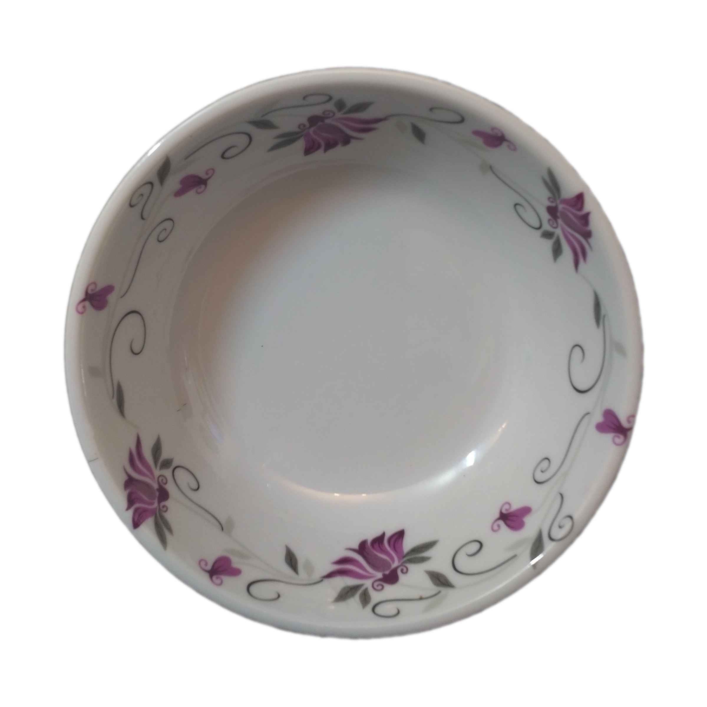 Ensemble de Bols de Vaisselle en Mélamine Blanc, Lavable au Lave-vaisselle - Modèle Floral (Ensemble de 6)